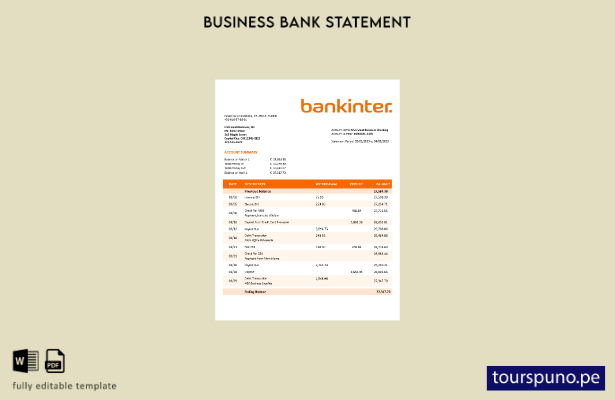 listo para imprimir Plantilla de extracto empresarial Bankinter en Word y PDF
